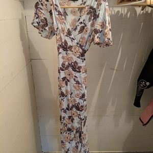 Shein Maxi capped sleeve dress blue floral sz xs